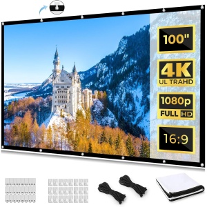 Outdoor Projector Screen and Stand 150 inch, KOGATA Portable Projector Screen, 4K HD 16:9 Wrinkle-Free Movie Screen for Indoor Outdoor, Projector Screen for Home Backyard Party Camping